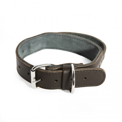 Dubbel Leren halsband Nero 45 x 600 mm met handgreep