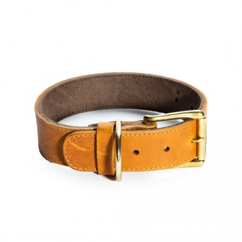 Dubbel Leren halsband Harly 45mm x 600 mm (messing)