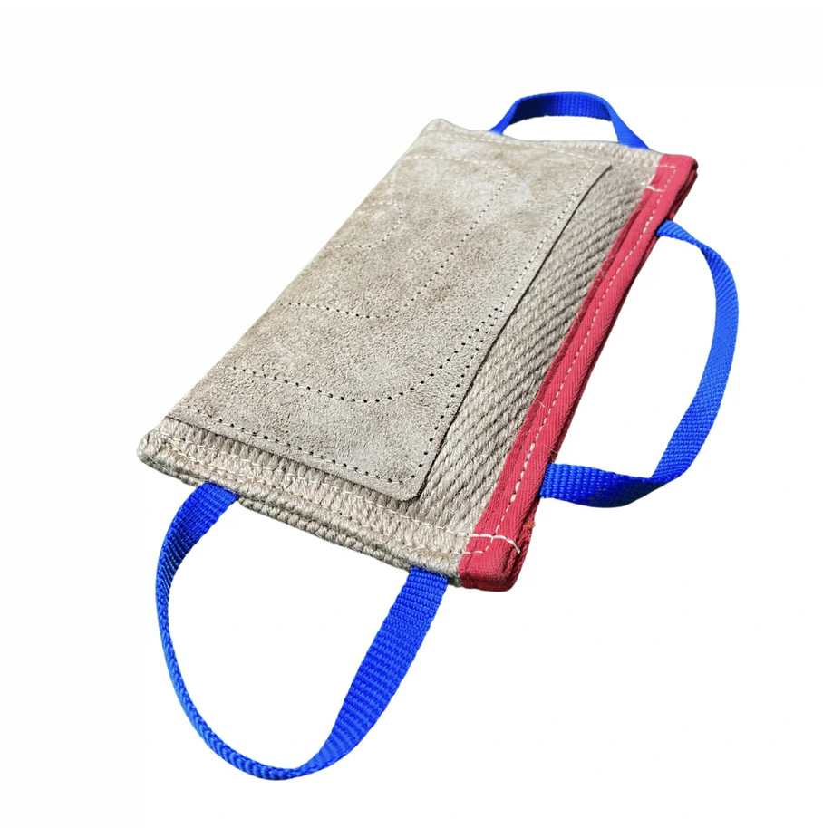 Bijtkussen XS – jute leer – 3 handvaten 20 x 12 cm